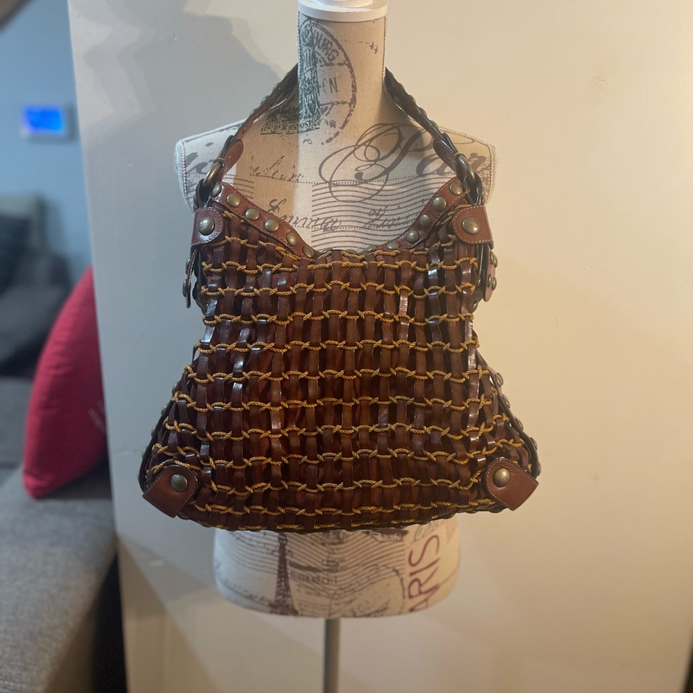 Kooba Brown Leather Studded Hobo Shoulder Bag